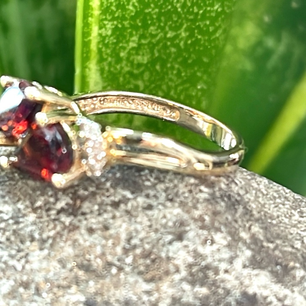 14k ~ Moi-et-Toi~ Double Garnet & Diamonds Snake Ring - Picture 3 of 7